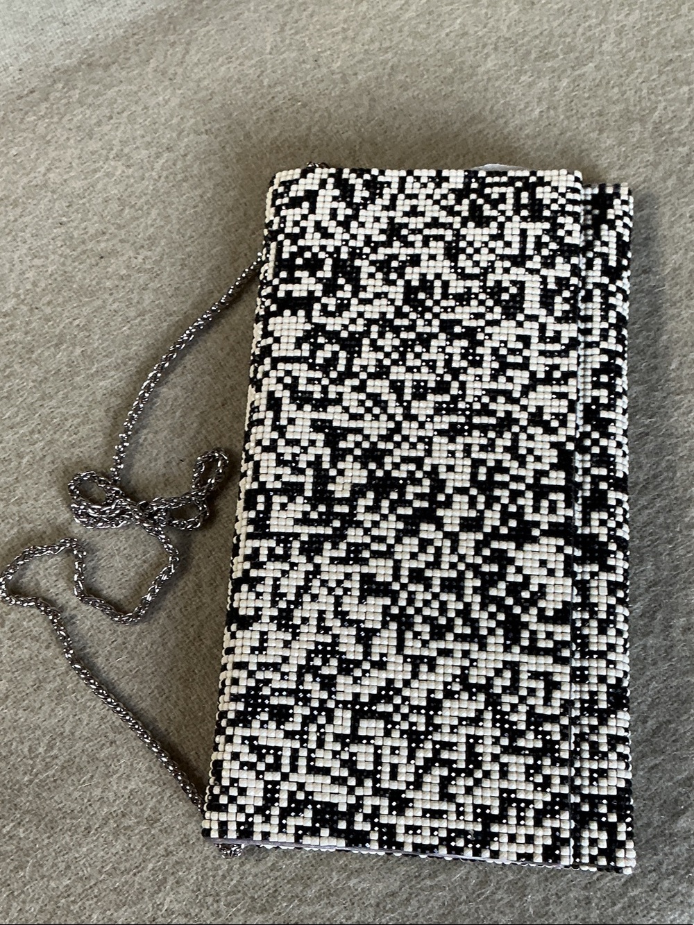 Sondra Roberts Black & White Beaded Mini Crossbody Wallet